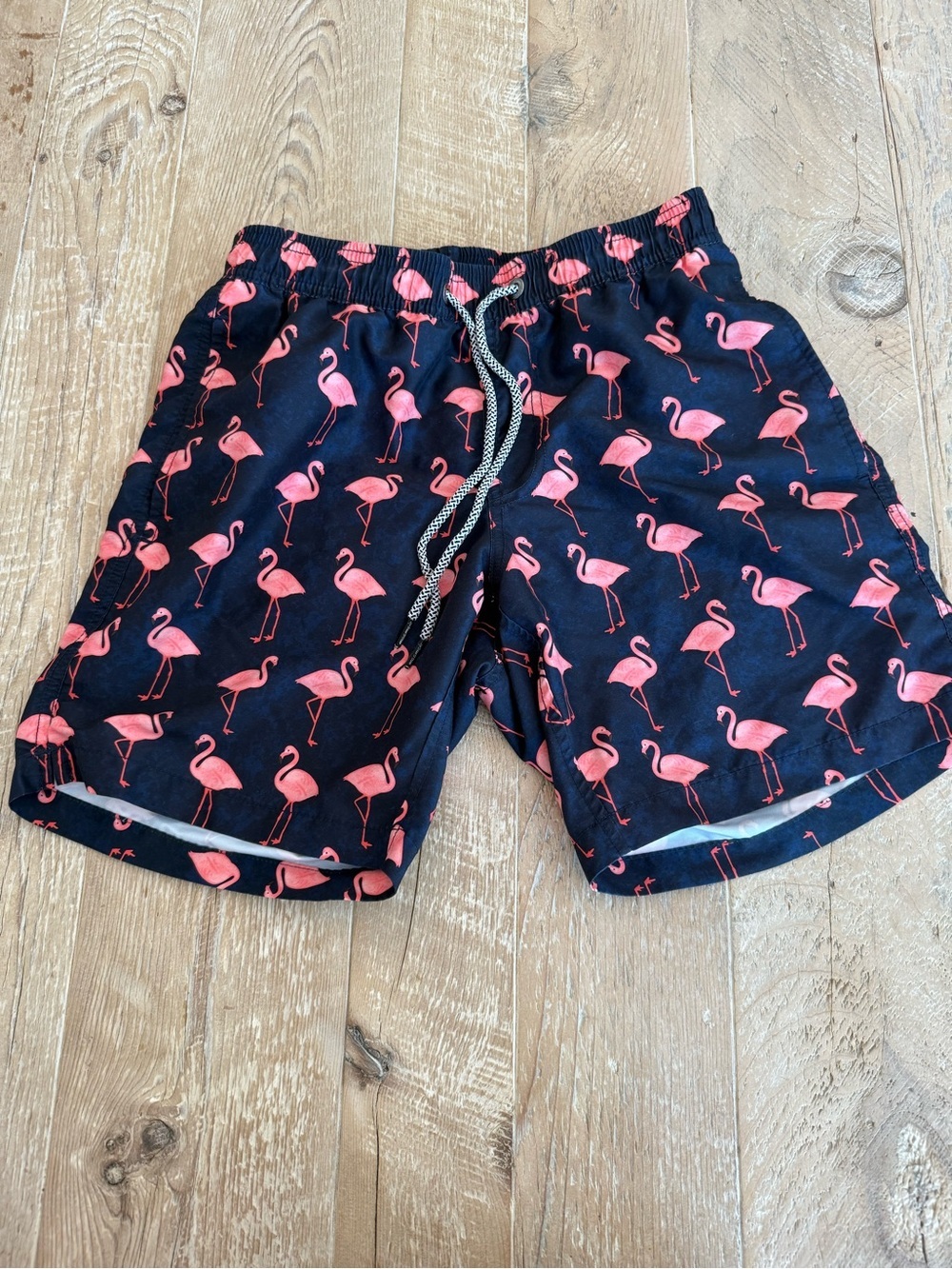 Maamgic Men's Navy Swim Trunks with Pink Flamingo Print XS